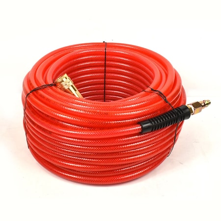100ft Red Translucent PVC Hose Kit With 1/4 Brass Coupler & Brass Plug 300 PSI 4:1 Safety Factor